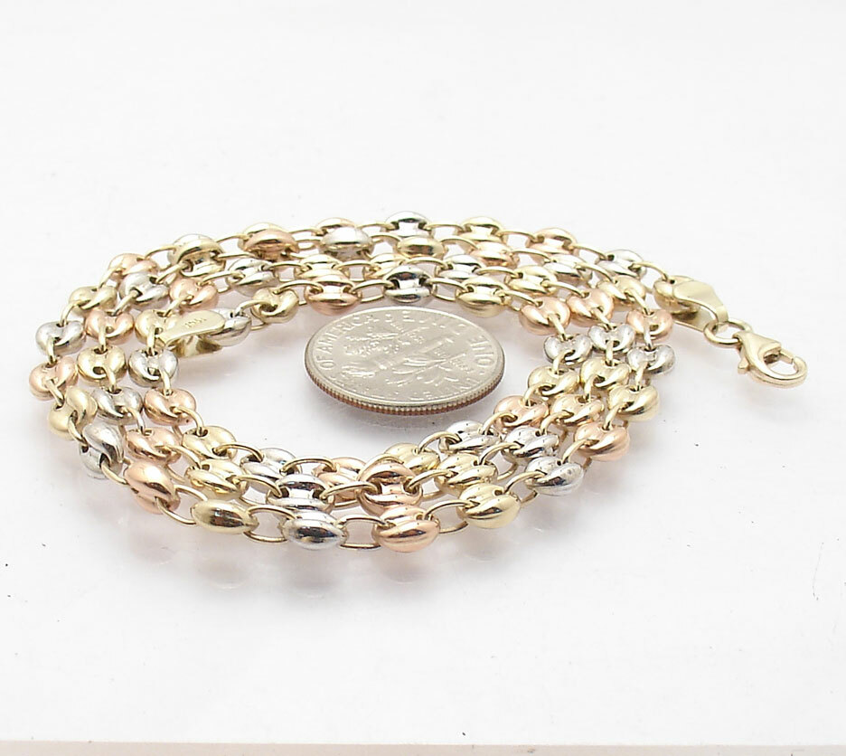 4.5mm Puffed Mariner Anchor Link Chain Necklace Real 14K Tri-color Gold
