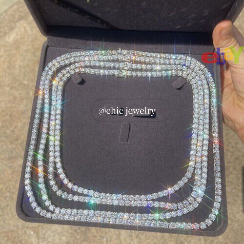 2-6mm 16-24″ Real VVS D Moissanite Tennis Chain Necklace 925 Silver Pass Tester!