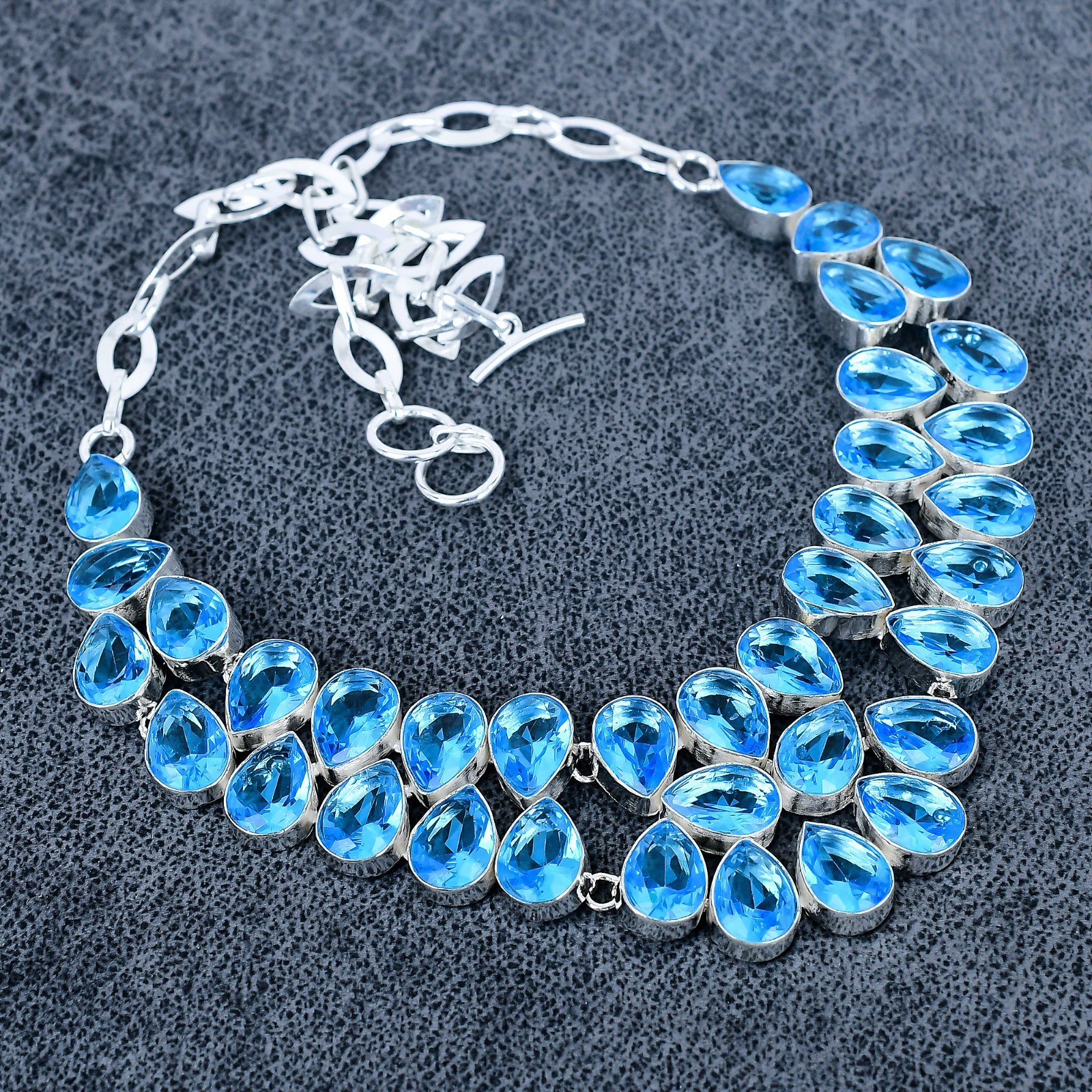Blue Topaz Gemstone Necklace, 925 Sterling Silver Jewelry, Handmade Gift,