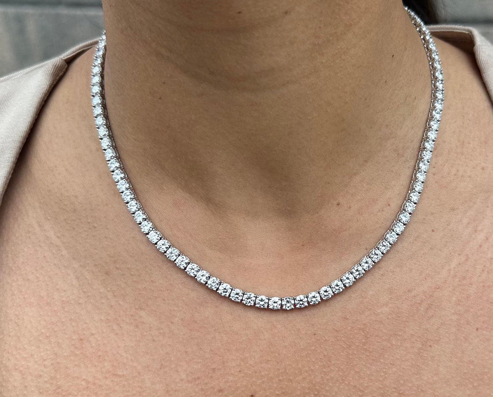 18 Carat Round Natural Diamond Tennis Necklace 14K Yellow Gold 16 inch