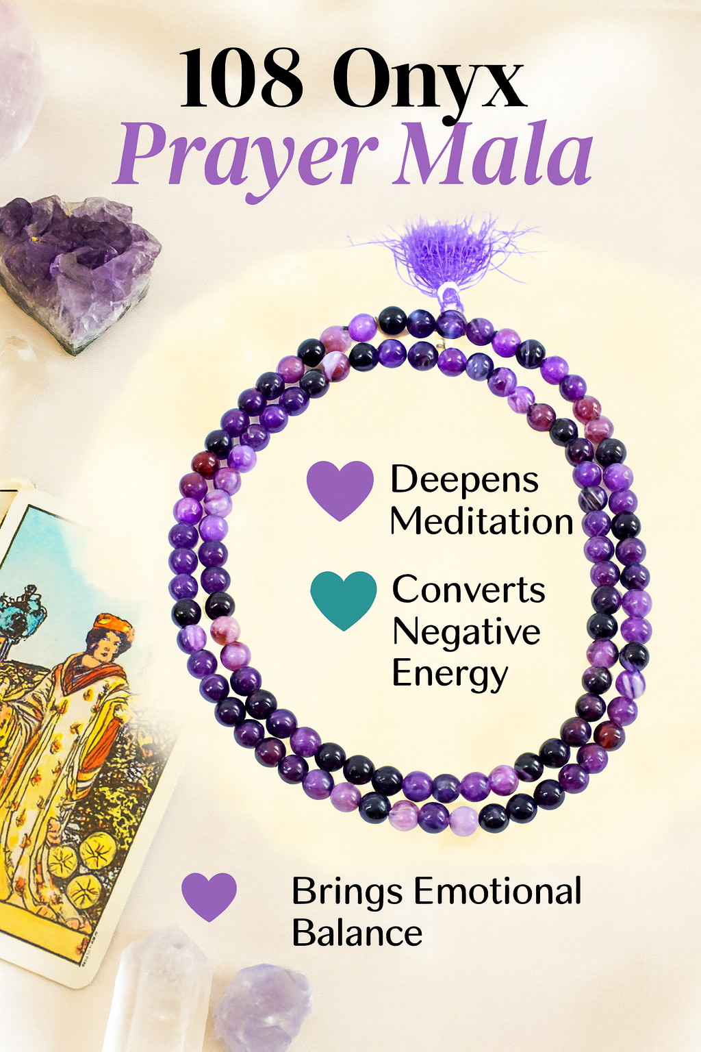 Fabulous Beads 371.00 Cts Purple Onyx 108 Prayer Mala Beaded Necklace VK 10 AZ6