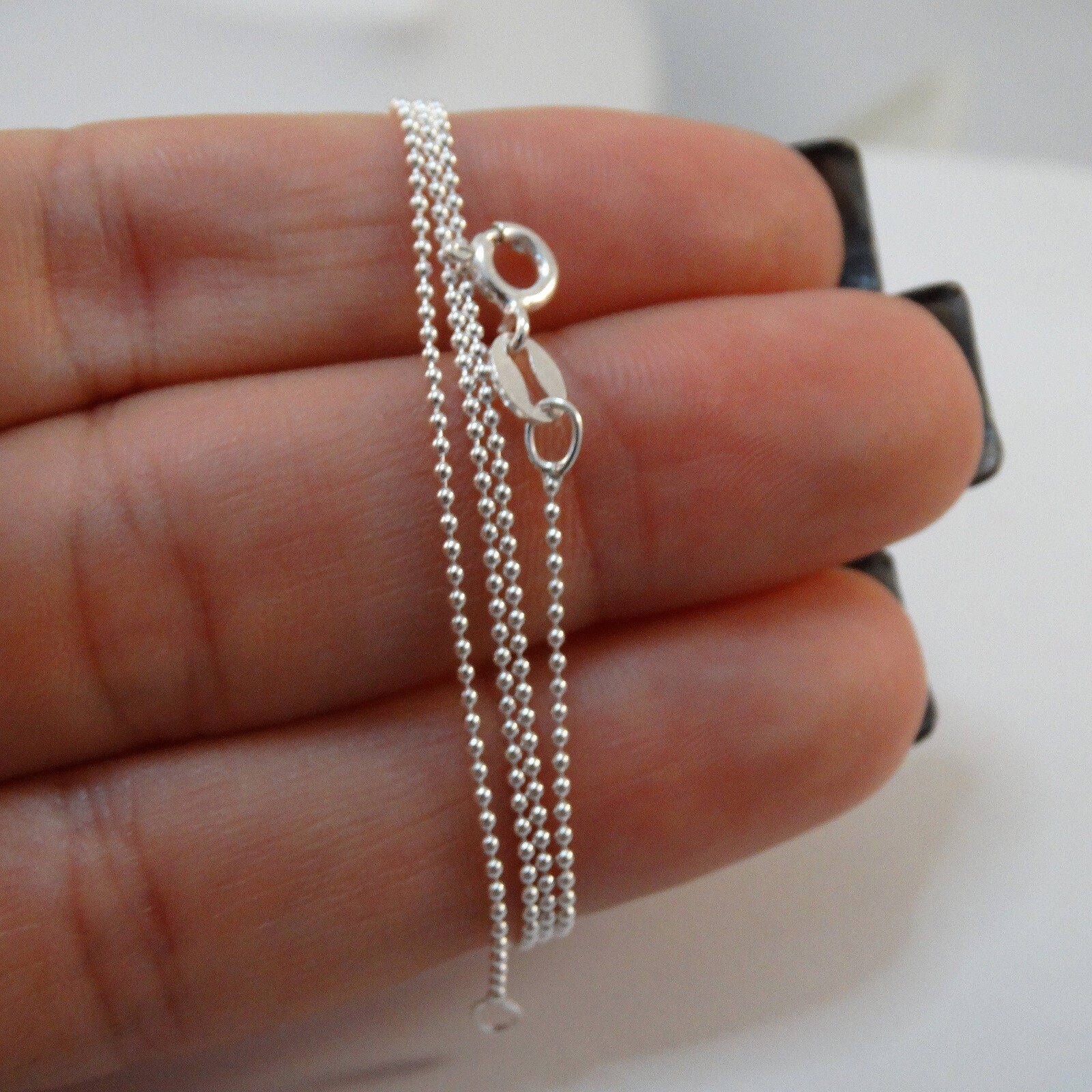 1mm Ball Bead Chain Necklace – 925 Sterling Silver – Thin Dainty 16″-30″
