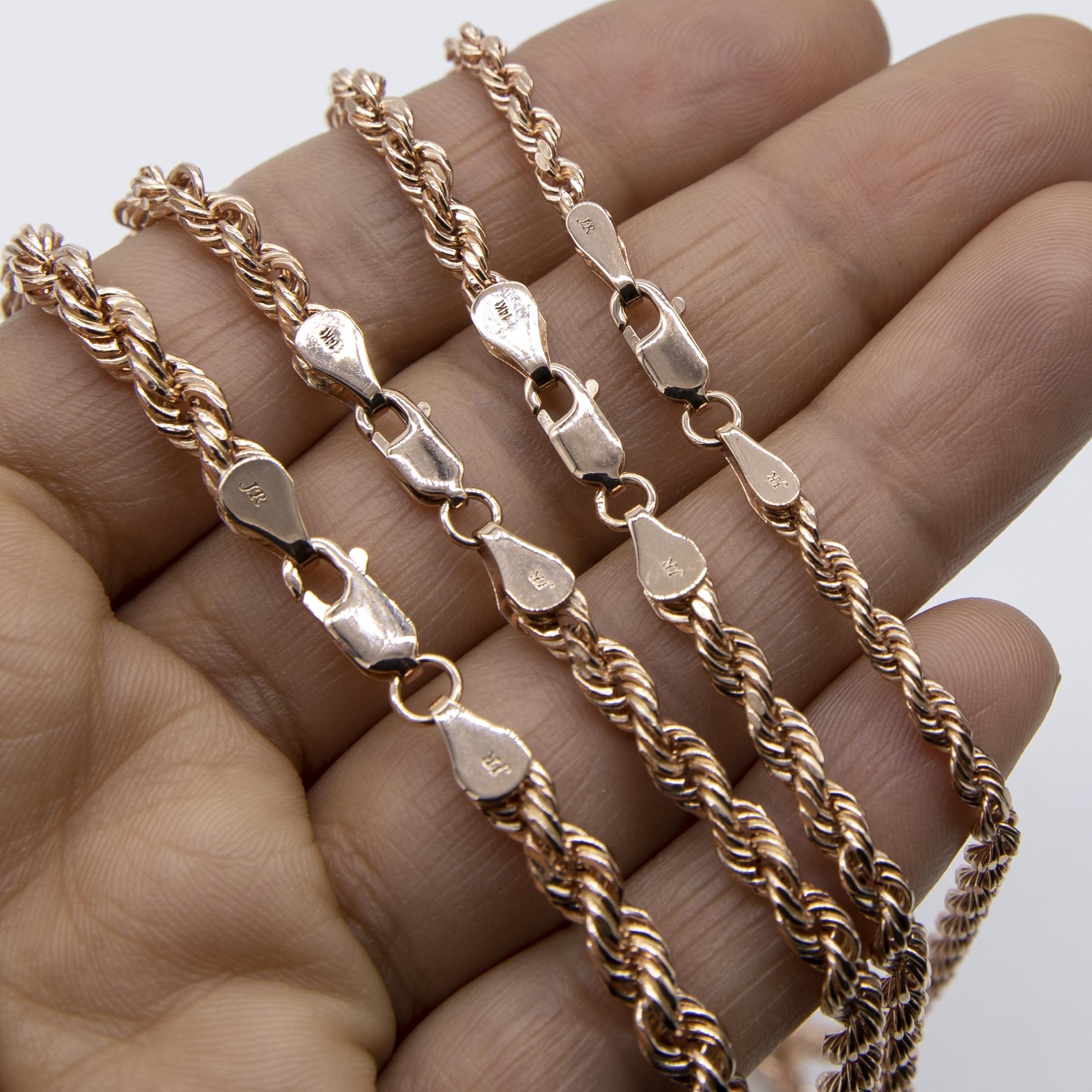 Rope Chain Necklace Real Hollow 14K Rose Gold All Sizes