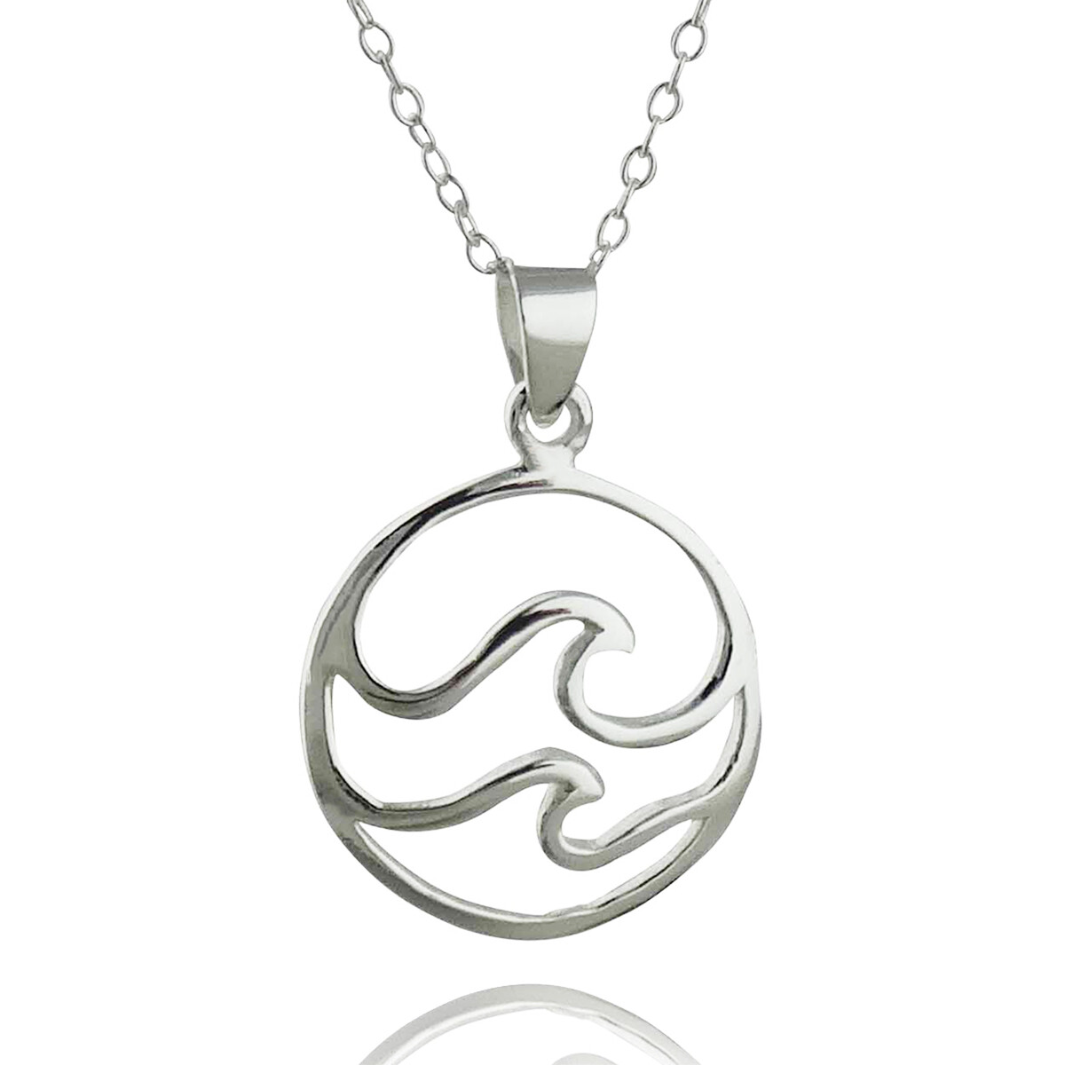 Two Ocean Waves in Circle Pendant Necklace 925 Sterling Silver Beach Gift Sea