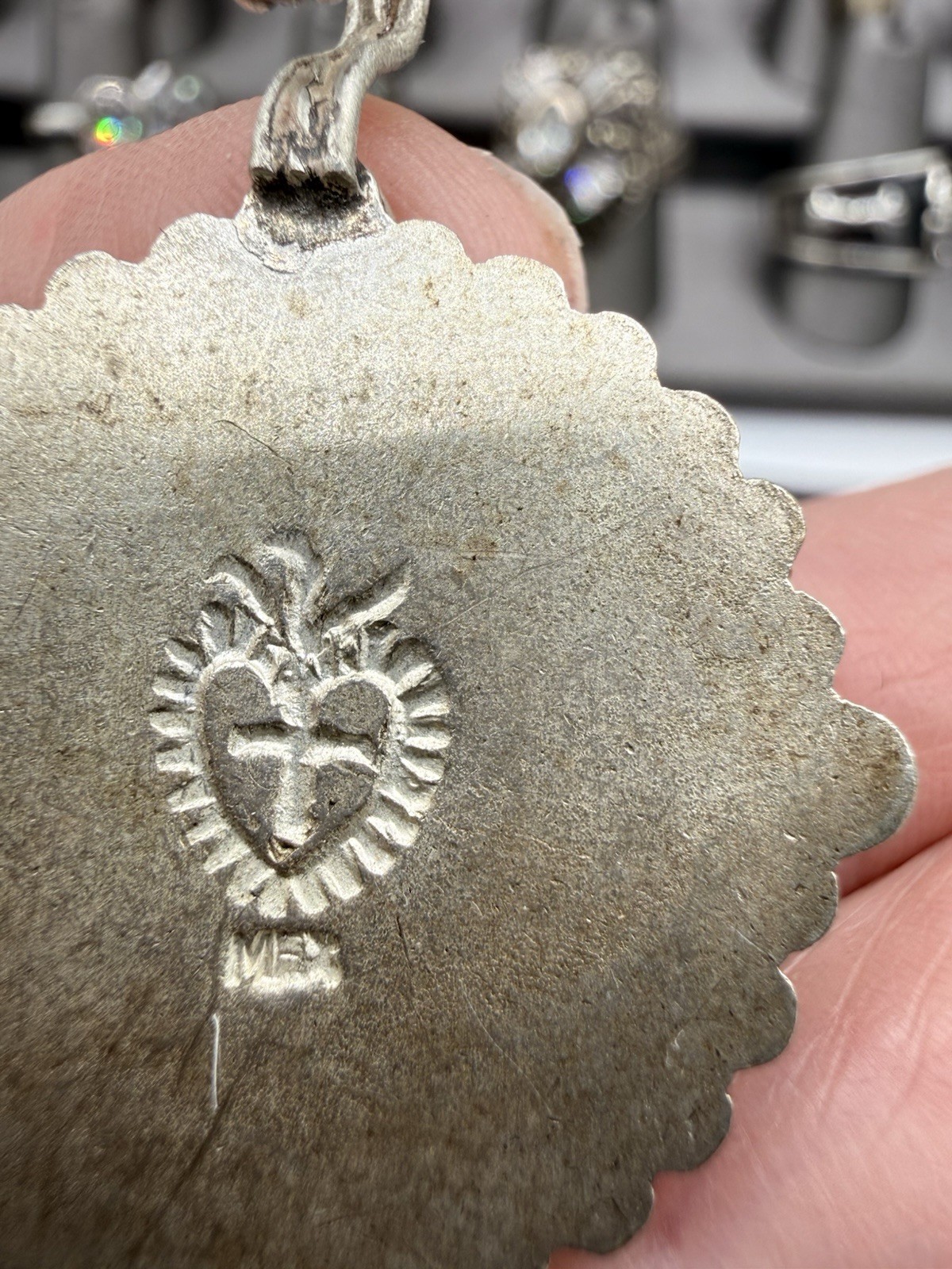 Sterling Mexico Heart Cross Pendant Angels & Saints