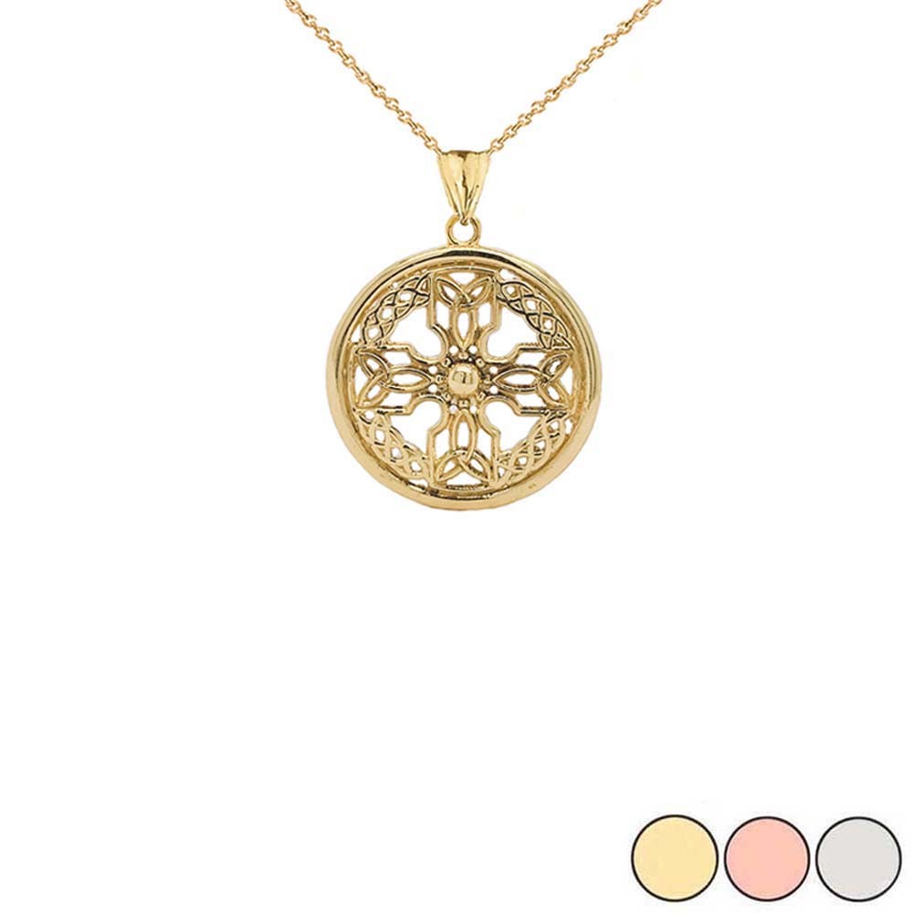Solid Gold Celtic Knot Cross Shield Pendant Necklace(SM)(Yellow/Rose/White Gold)