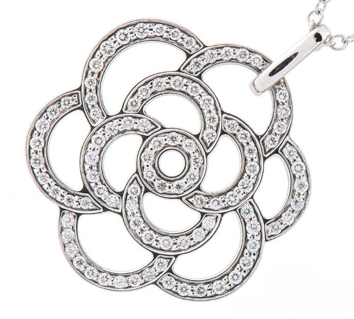 CHANEL Camellia Diamond Necklace White Gold Pendant 17.3 inches in Rare