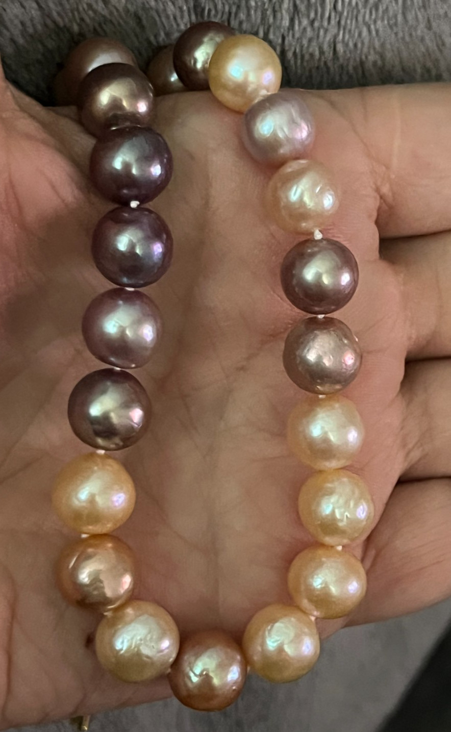 Large Edison Pearl Necklace S925 Toggle Clasp Metallic Candy 45cm Cert