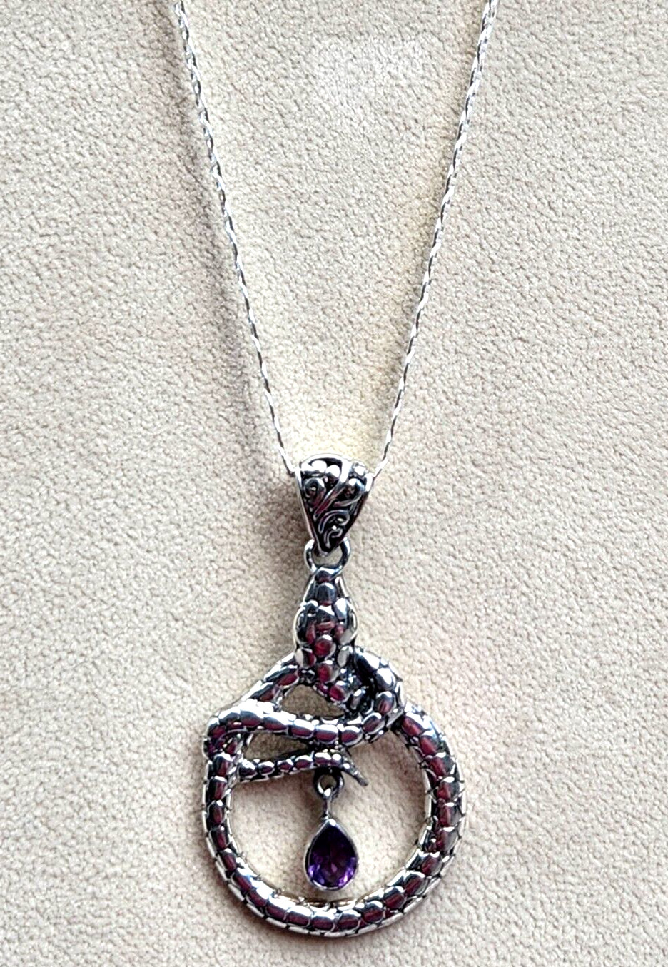 Bali Legacy Amethyst Snake Pendant in Sterling Silver 0.75 ctw 20 Inch 2mm Chain