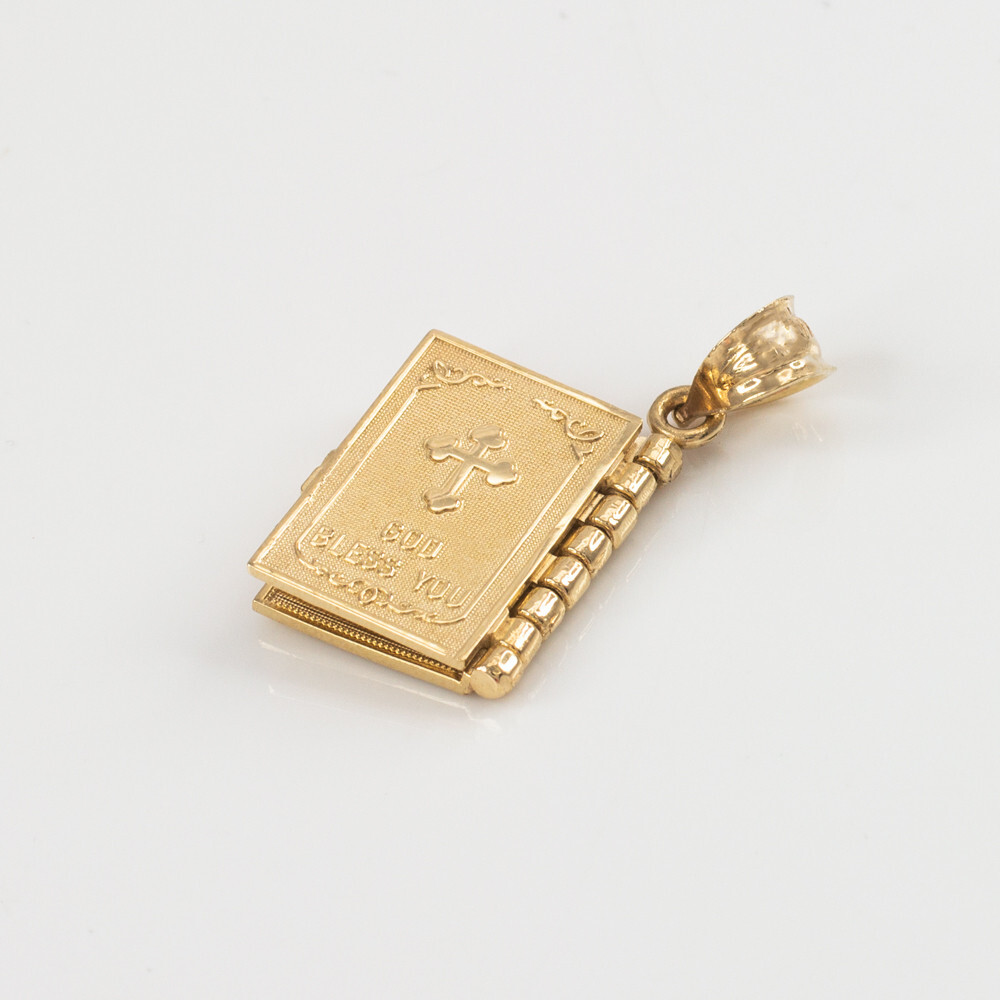Gold 3D English Bible Pendant Necklace (Available in Yellow/Rose/White Gold)
