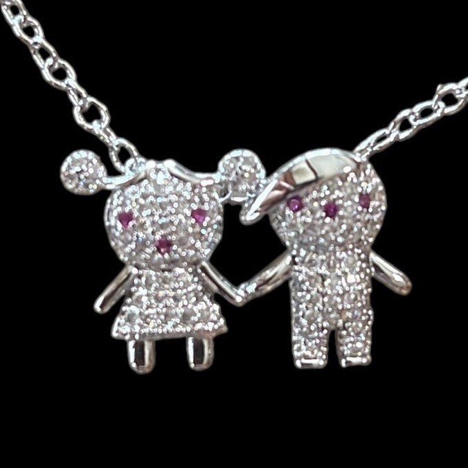 Sterling Silver 0.51 ct GRA Moissanite Boy & Girl Pendant Necklace Pave’ Set