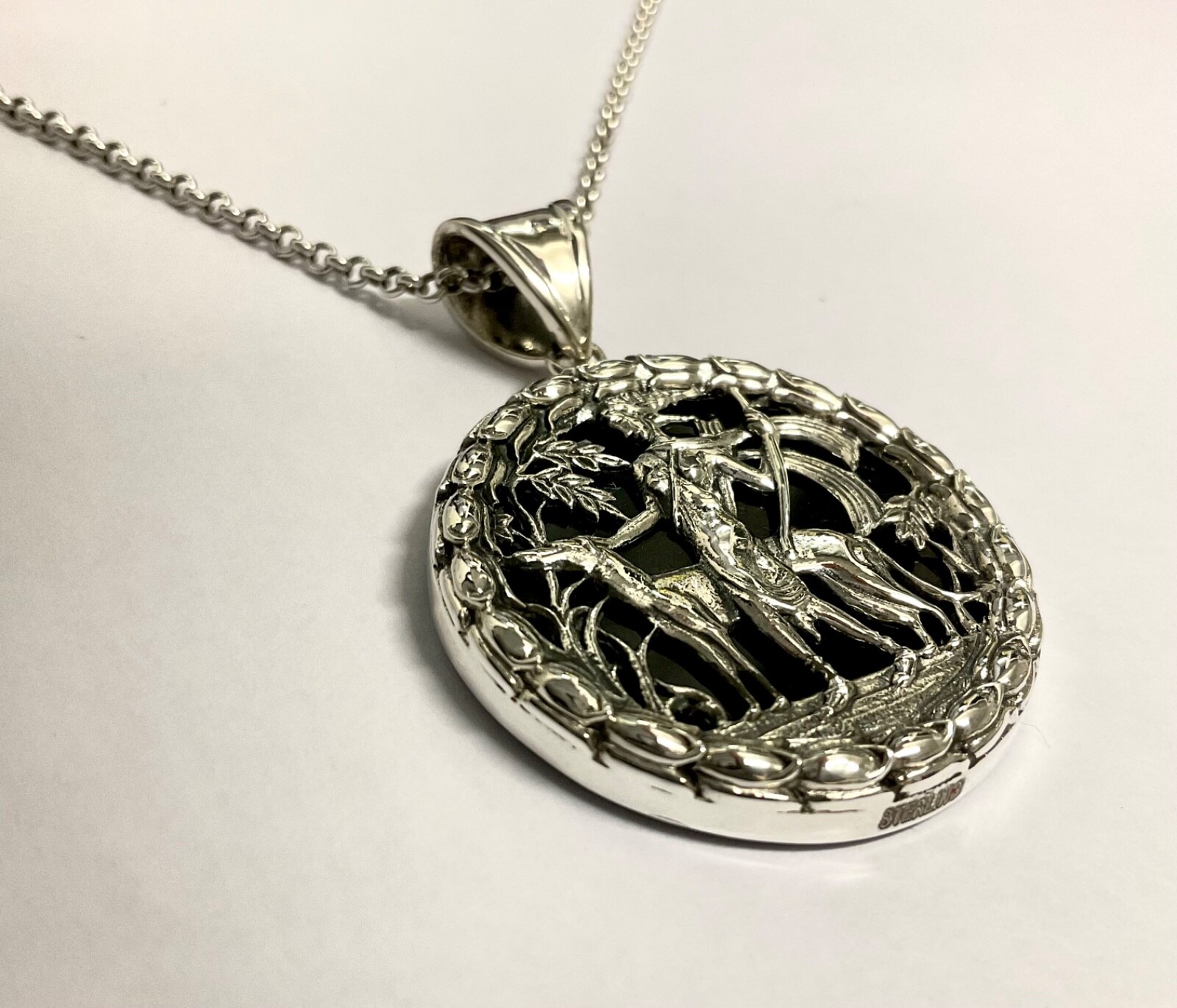 Artemis Greek Goddess of Hunt Forest Animals Moon Birth Sterling Silver Necklace