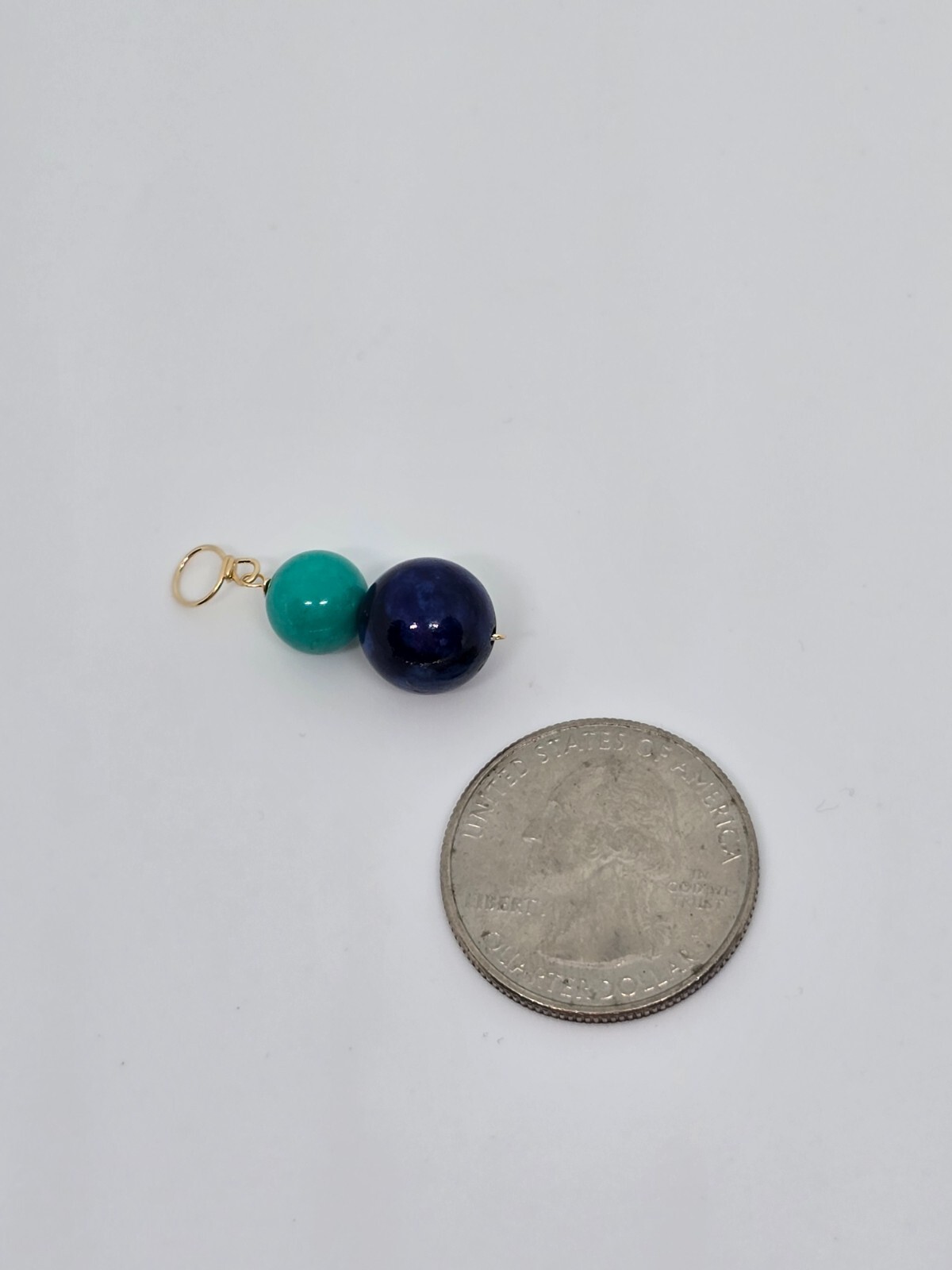 14k Yellow Gold Lapis Lazuli and Turquoise Drop Dangle Pendant 1″