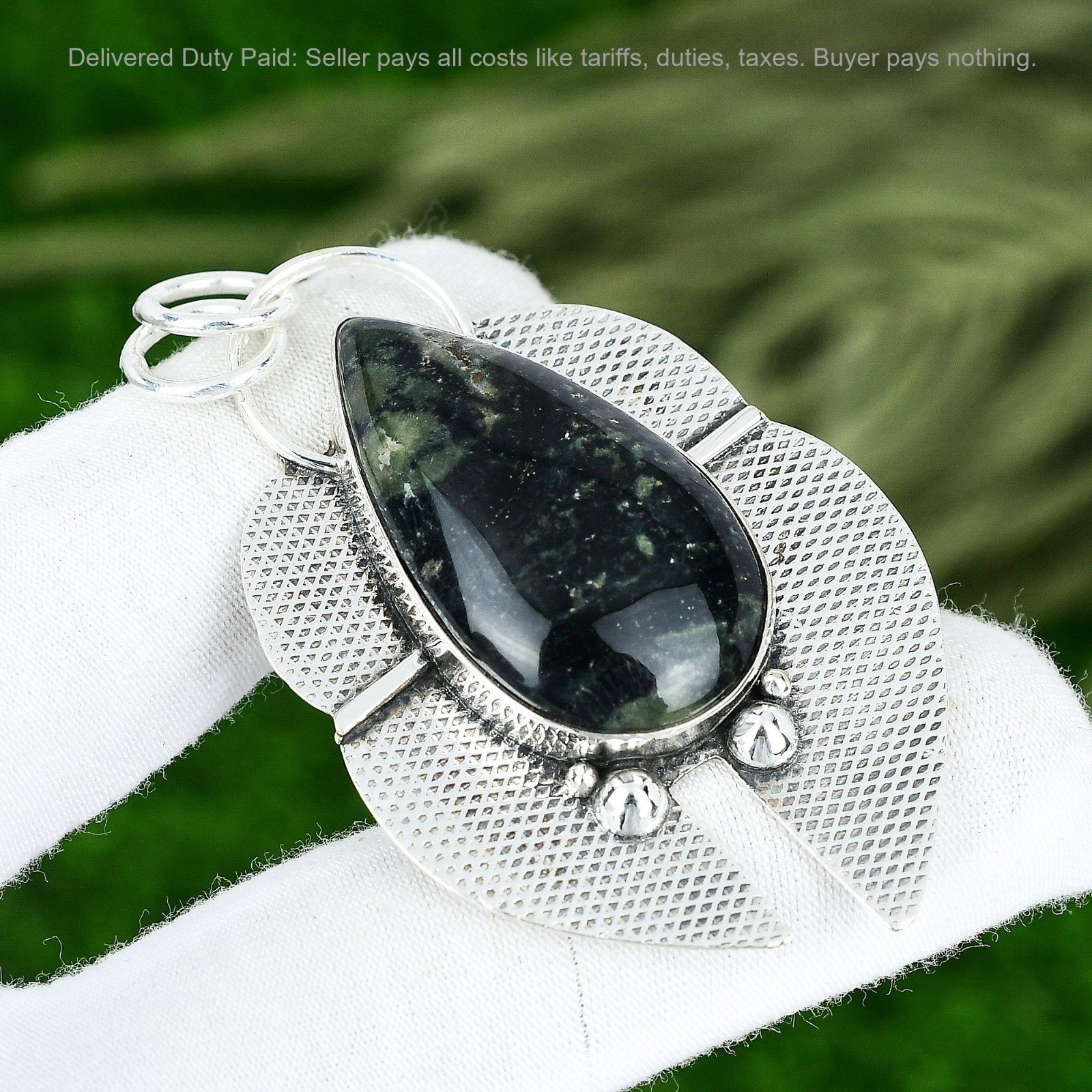 Sterling Silver Pear Kambaba Jasper Stone Boho Bezel Mother New Pendant Jewelry