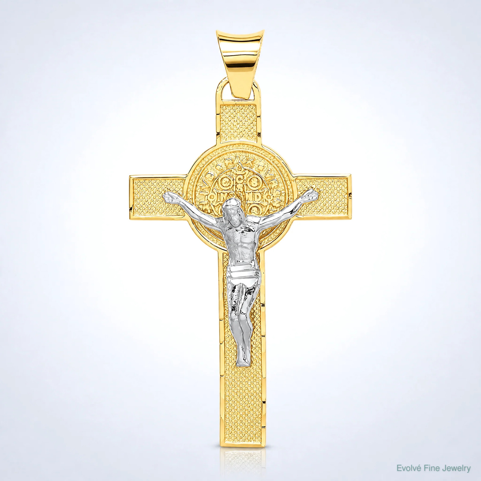14K Two-Tone St. Benedict Medal Crucifix Cross Pendant