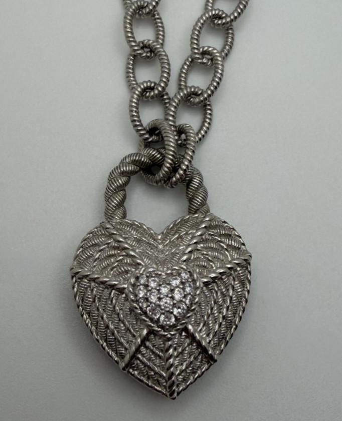 Judith Ripka Sterling Silver Heart Pendant Necklace 22″ 925 Thailand 51.62g