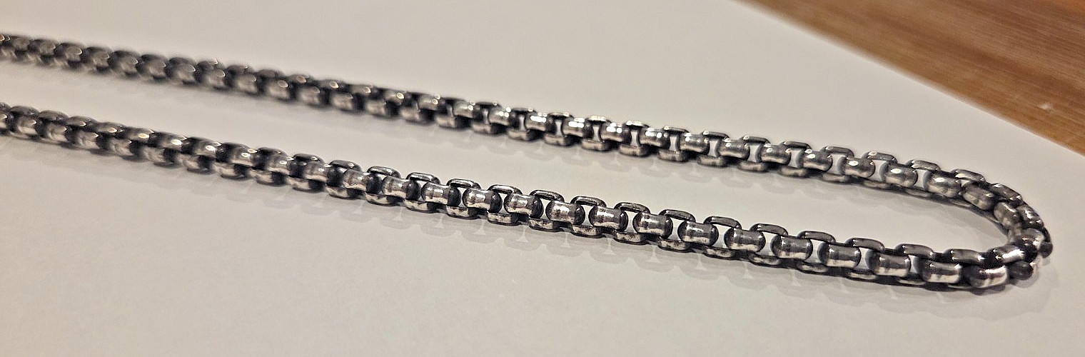 4mm / 24″ Oxidized Sterling Silver Box Chain Necklace : Chunky Rustic Style