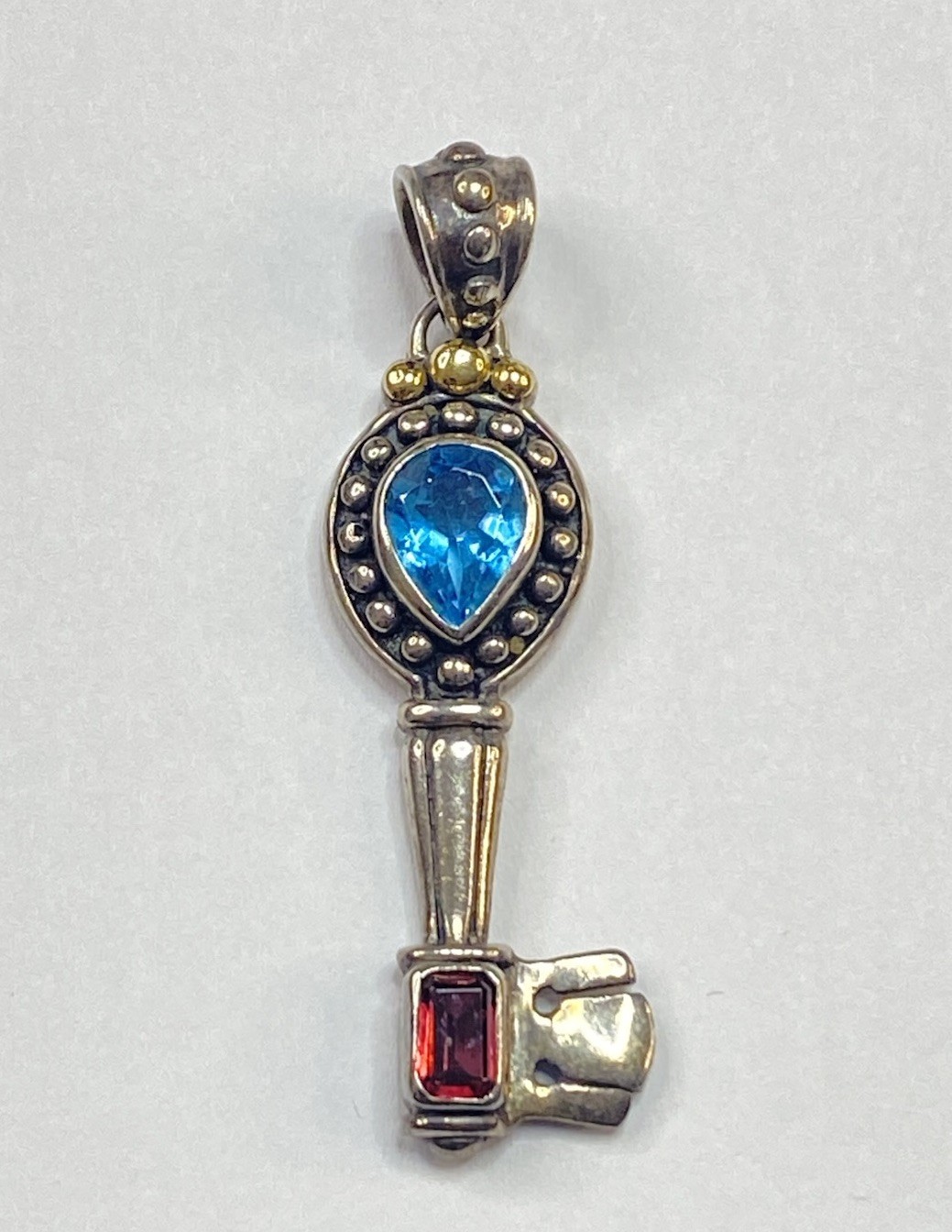 Samuel Benham Sterling Silver 18k Yellow Gold BJC Blue Heart Pink Key Pendant