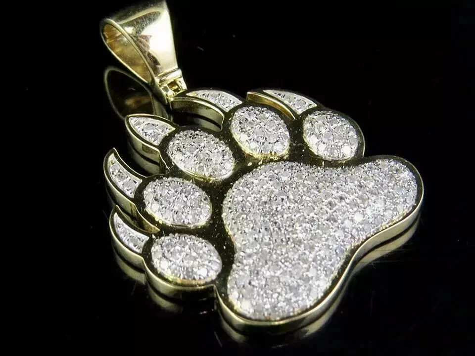 2Ct Round Cut Diamond Dog Paw Hip Hop Pendant 14k Yellow Gold Finish Free chain