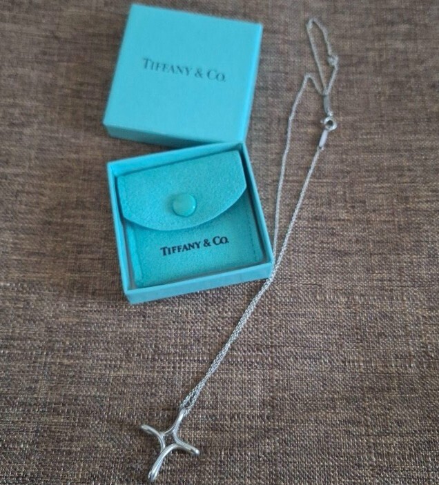 Auth Tiffany & Co.Silver 925 Infinity Cross Necklace W/Original Box From Japan