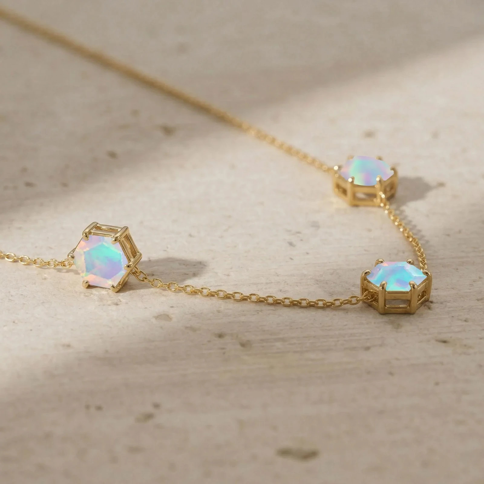 White Opal Station Necklace, Bridesmaids Gifts, Minimalist Silver Gold Necklace