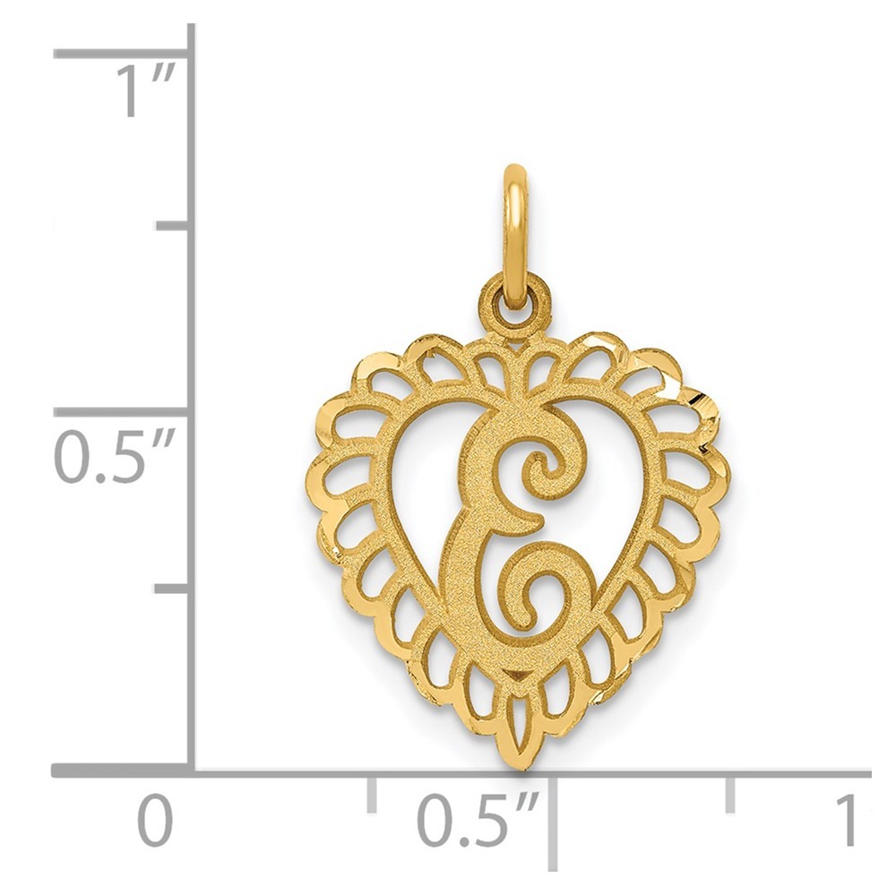 14k Yellow Gold, Grace Collection, Satin Heart Initial E Pendant, 15mm