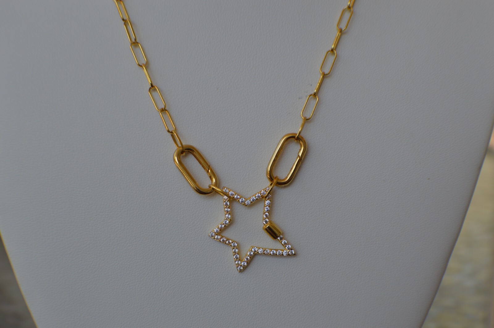 1.00ct Moissanite Paper Clip 18″ Star Chain in 14K Yellow Gold Over Fine Silver