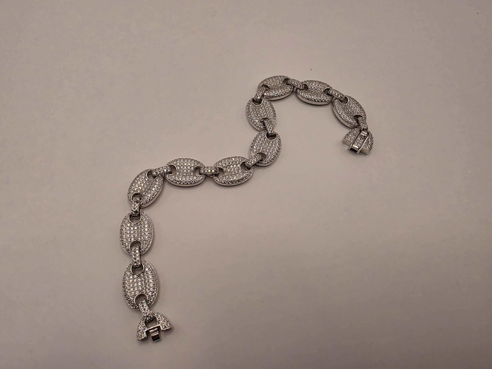 Sterling Silver Pave Mariner Link Bracelet | 925 Silver Iced Out Oval Link Brace