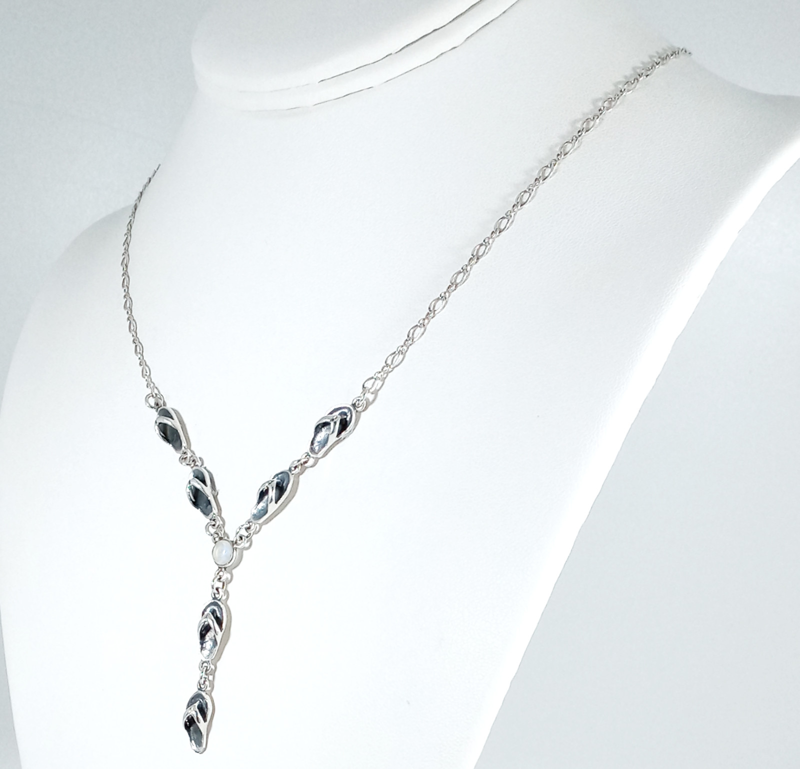 Vintage 925 Sterling Silver OOAK Rainbow Moonstone Beach Sandals Unique Necklace