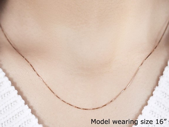 0.45mm Classic Box Chain Necklace Real Solid 14k Rose Gold All Sizes