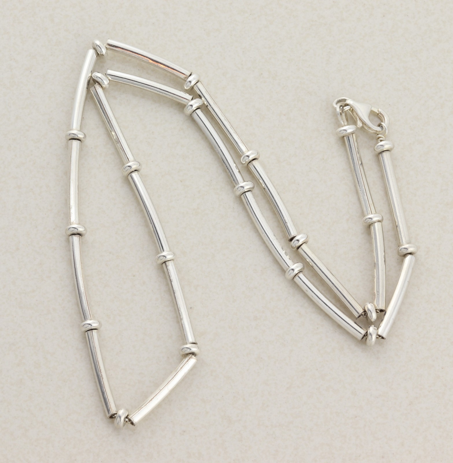 Sterling Silver Beaded Station Necklace 17 1/2″ inch 3mm thick