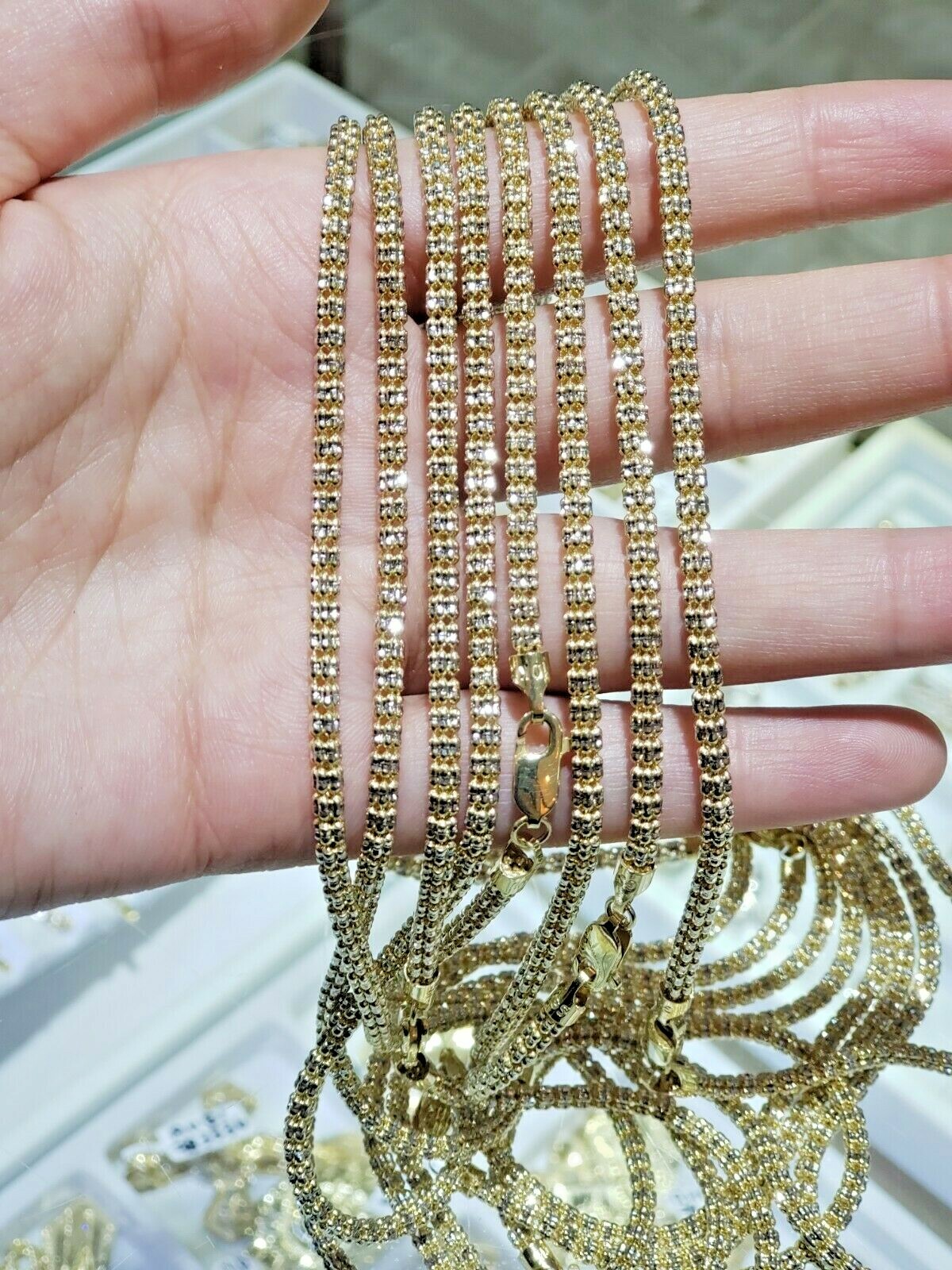 10k Yellow Gold Tennis Chain Necklace 20″ 4mm Diamond Cut REAL GOLD