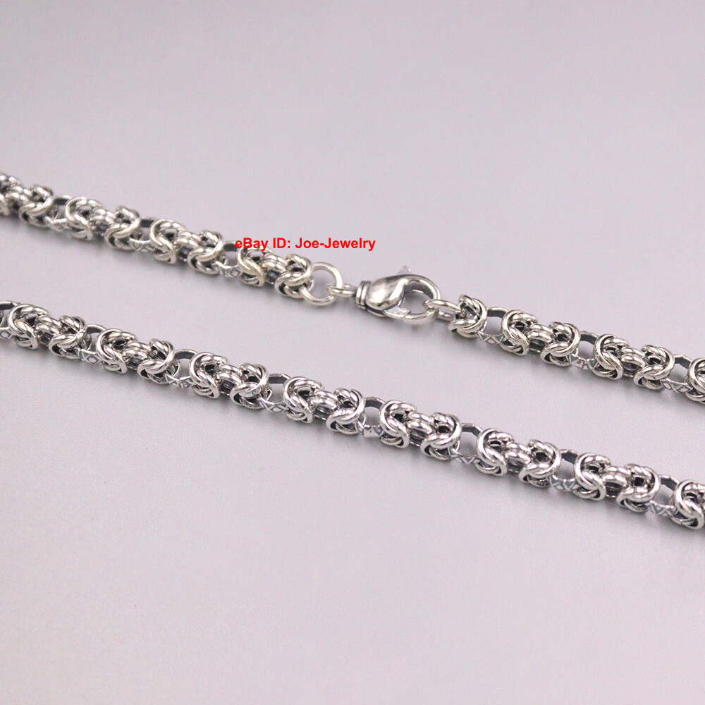 Solid 925 Sterling Silver Men’s Necklace 6.5mm Byzantine Link Chain 19.7″-25.6″L