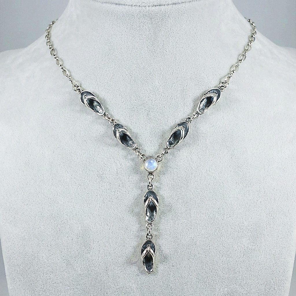 Vintage 925 Sterling Silver OOAK Rainbow Moonstone Beach Sandals Unique Necklace