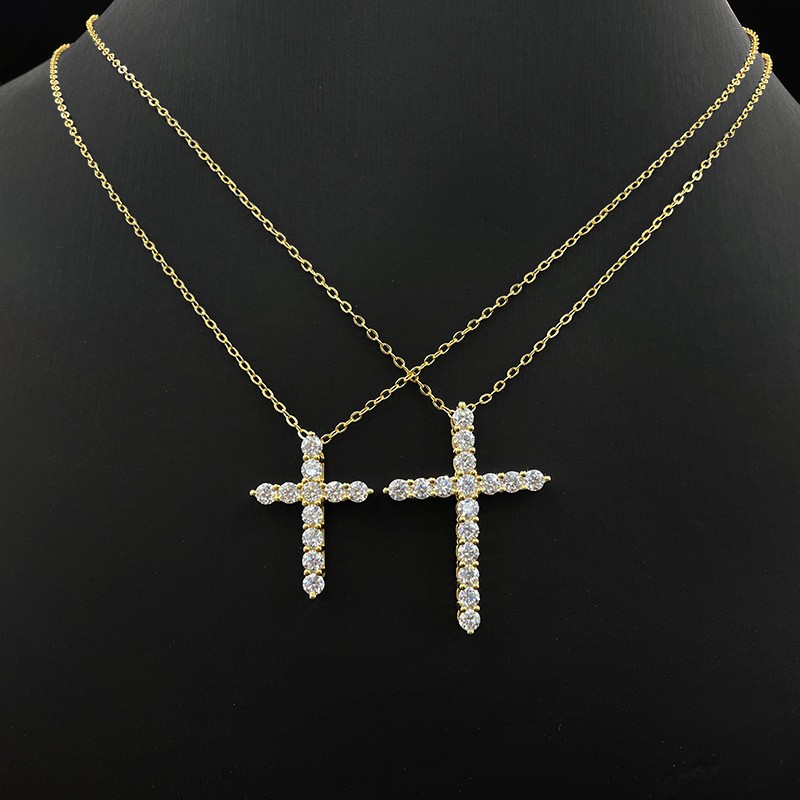 Real 925 Silver Cross Iced Pendant MOISSANITE Necklace Passes Test Hip Hop GRA