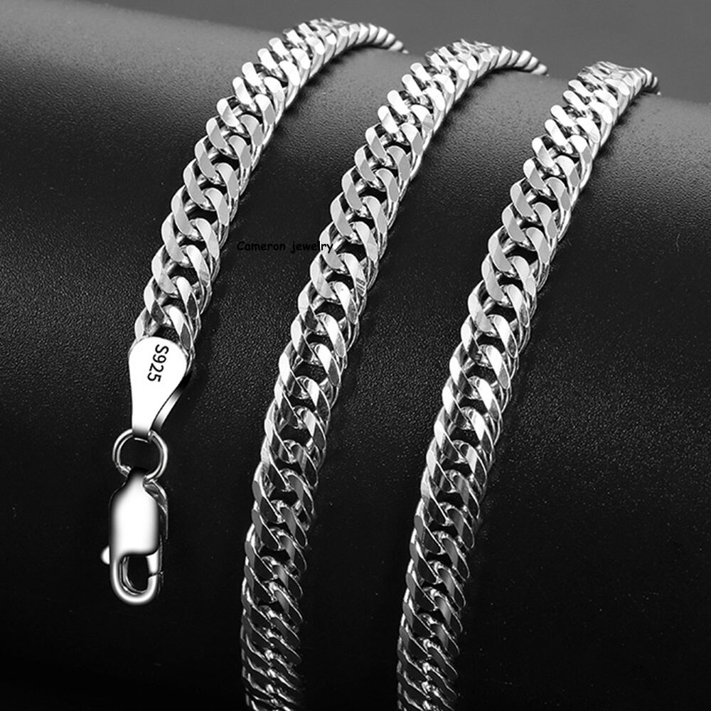Pure S925 Sterling Silver Chain Men Women 2-5mm Cuban Curb Link Necklace 16-28in