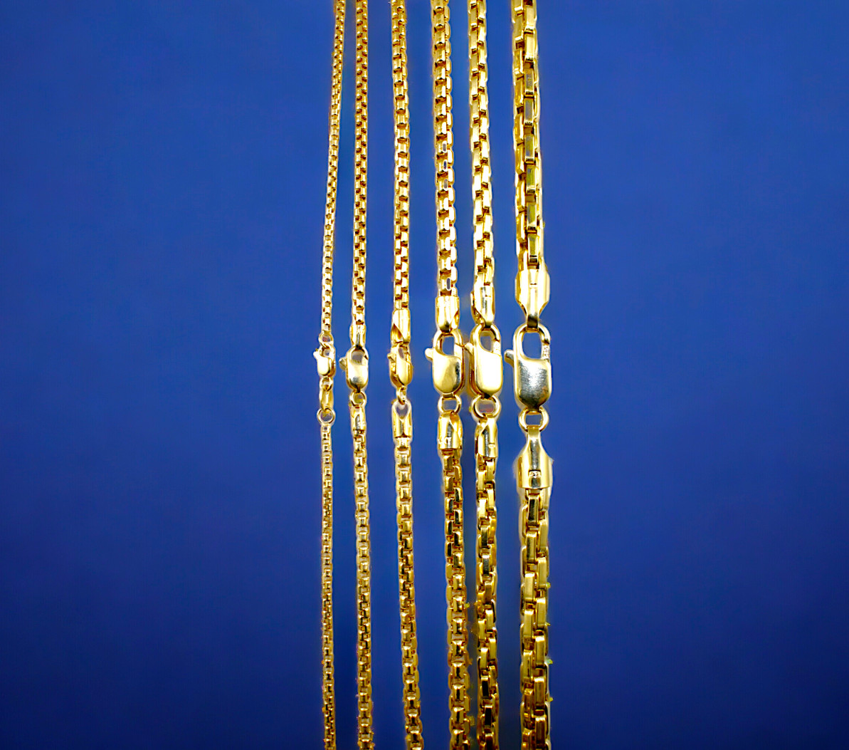 14K Yellow Gold 1.5mm-5mm Venetian Round Box Chain Necklace Real Gold 16″-30″