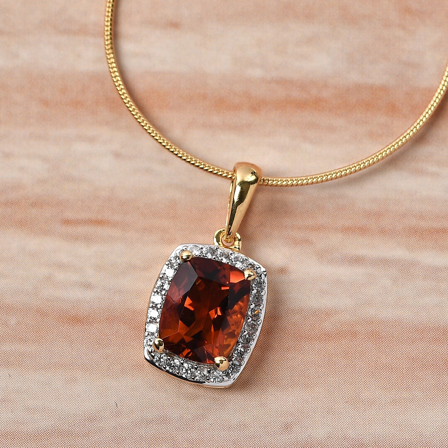 Natural Madeira Citrine Halo Pendant Necklace 925 Sterling Silver Yellow Gold