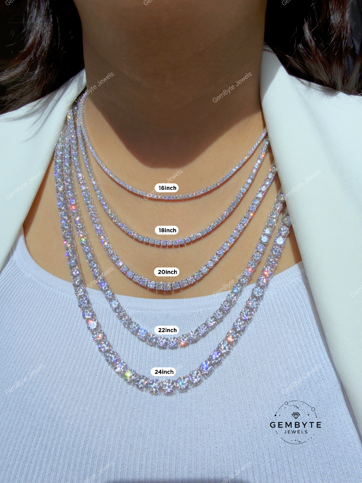 Real Moissanite Tennis Chain 925 Sterling Silver VVS D Color 2mm-6mm Mens Women