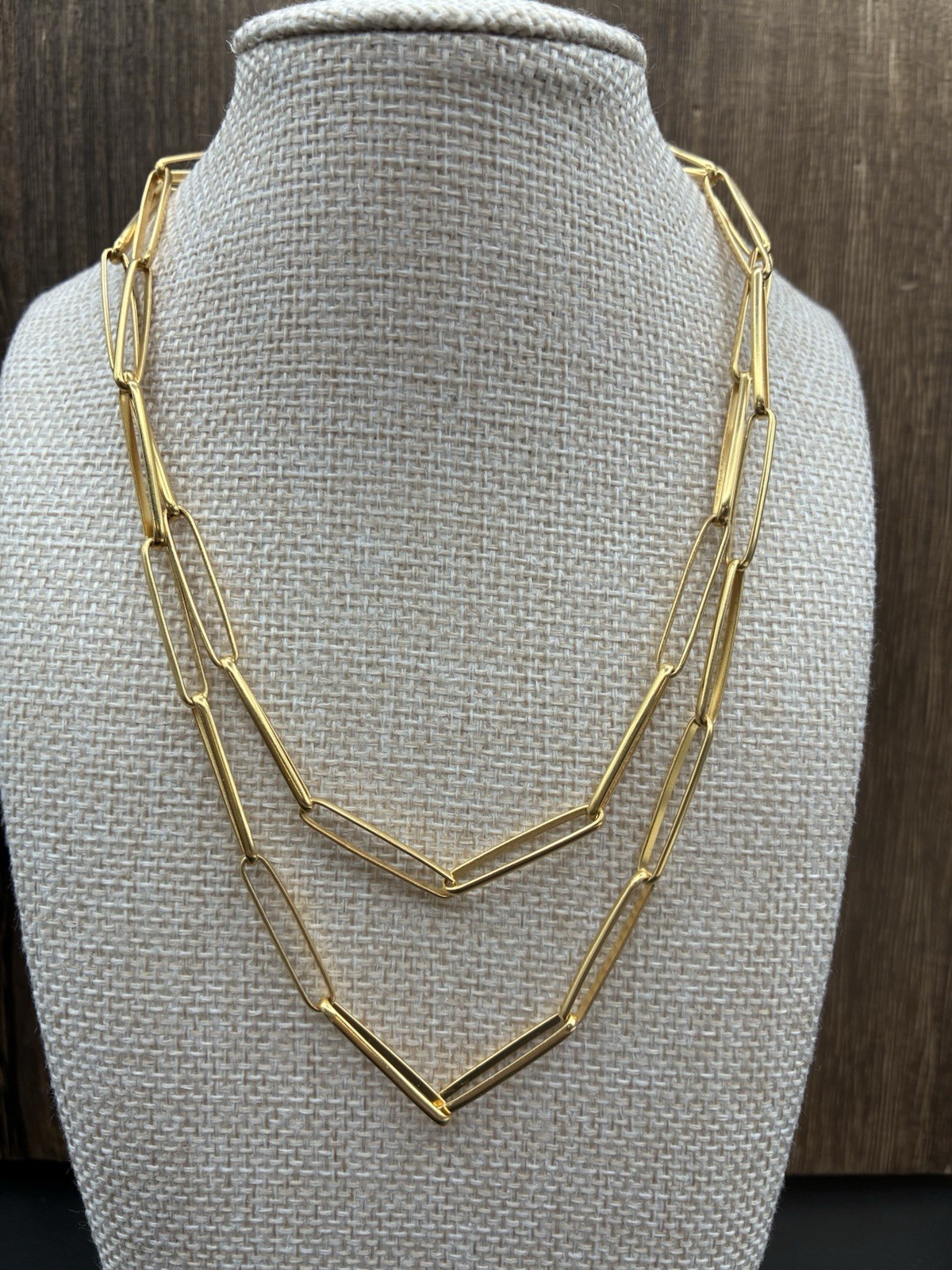 J Crew 925 Sterling Gold Vermeil Paper Clip Necklace 30″ Long