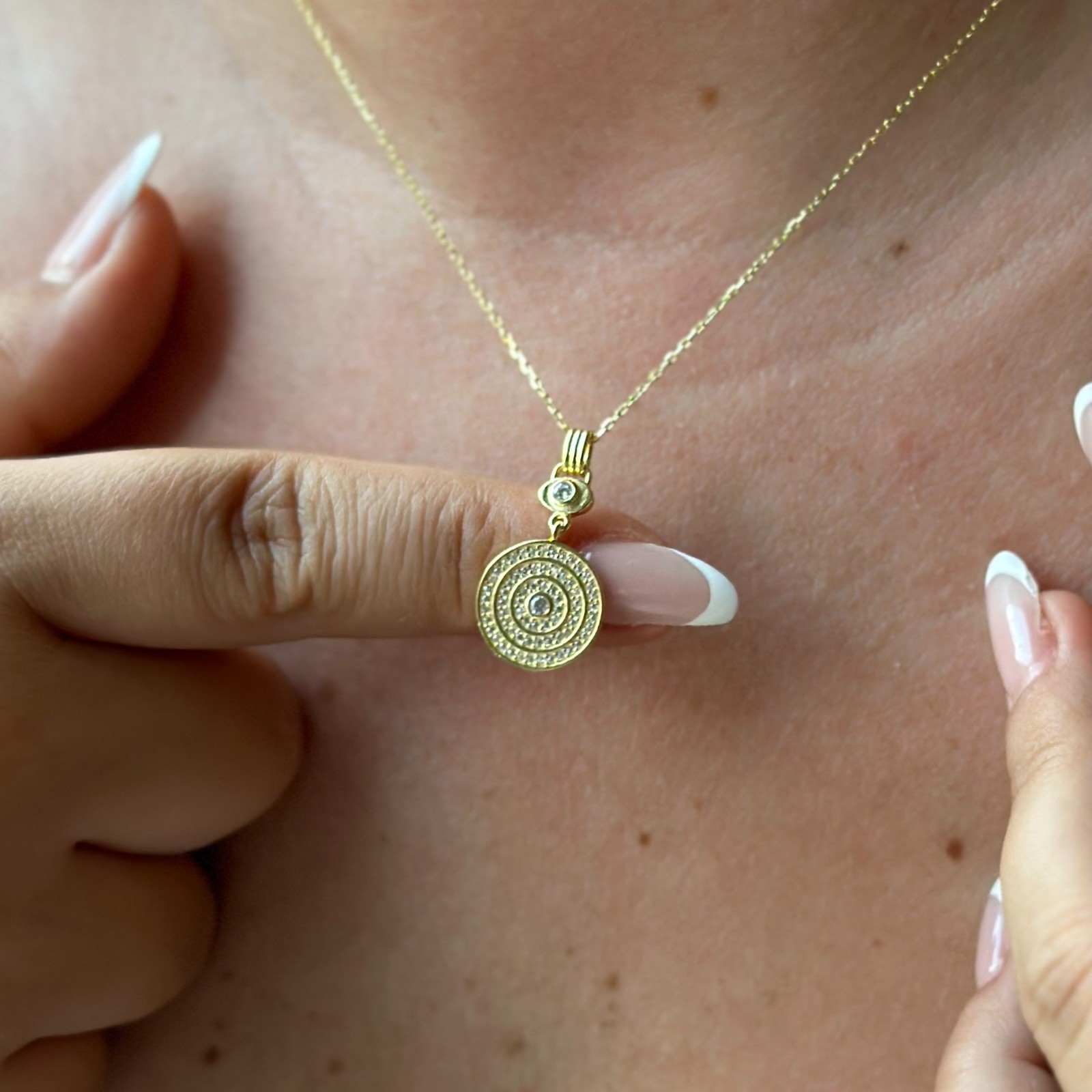 Round Medallion Pendant Necklace 14k Gold Over 925 Silver Lab Diamond Pave Gift