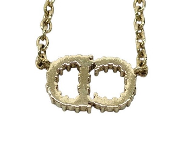 DIOR Necklace CD Logo Clair D Lune Gold Color Crystal Very Good Cond Authentic