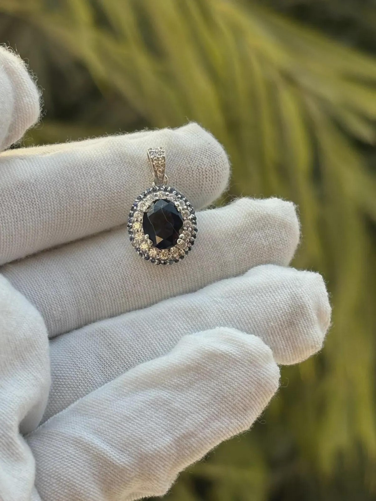 2 Ct Lab Created Oval Cut Halo Blue Sapphire Women Pendant 14K White Gold Plated