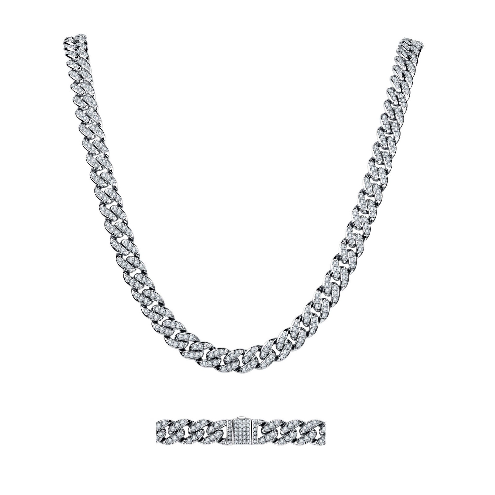 6-10mm Moissanite Miami Cuban Link Prong Chain Iced Hip Hop Necklace 925 Silver