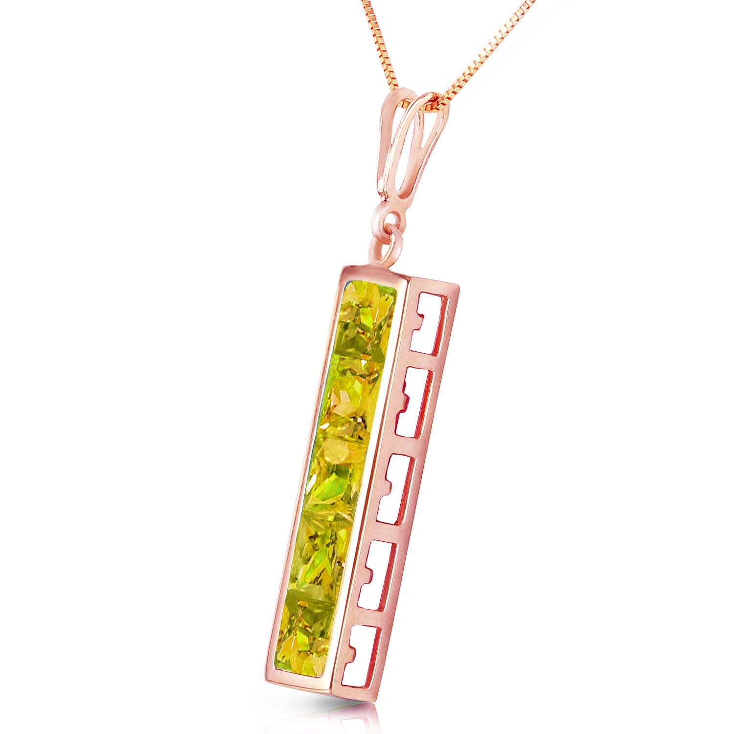 14K. SOLID GOLD NECKLACE WITH NATURAL PERIDOTS (Rose Gold)