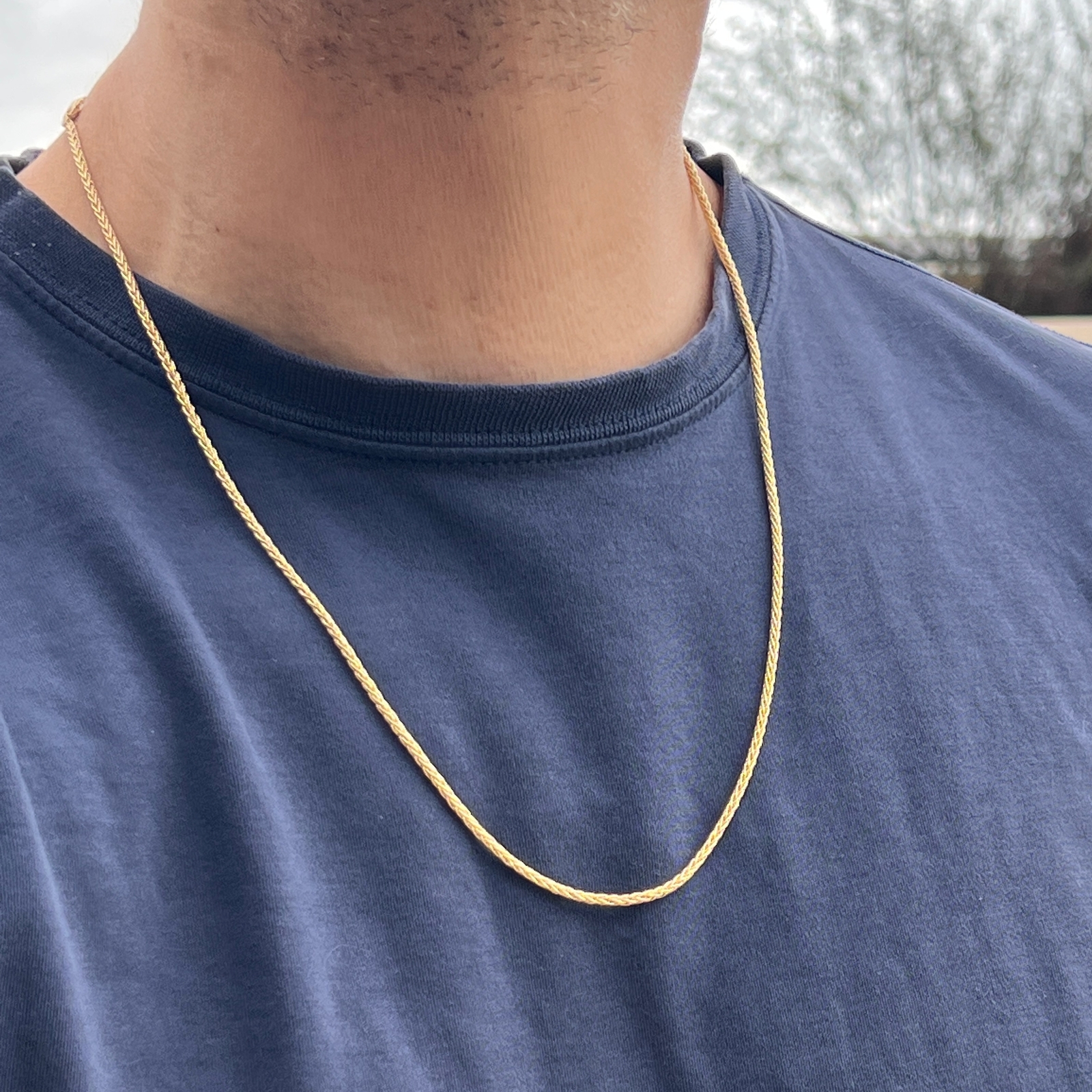 14k Gold Plated 925 Sterling Silver Spiga Rope Wheat Palm Franco Foxtail Chain