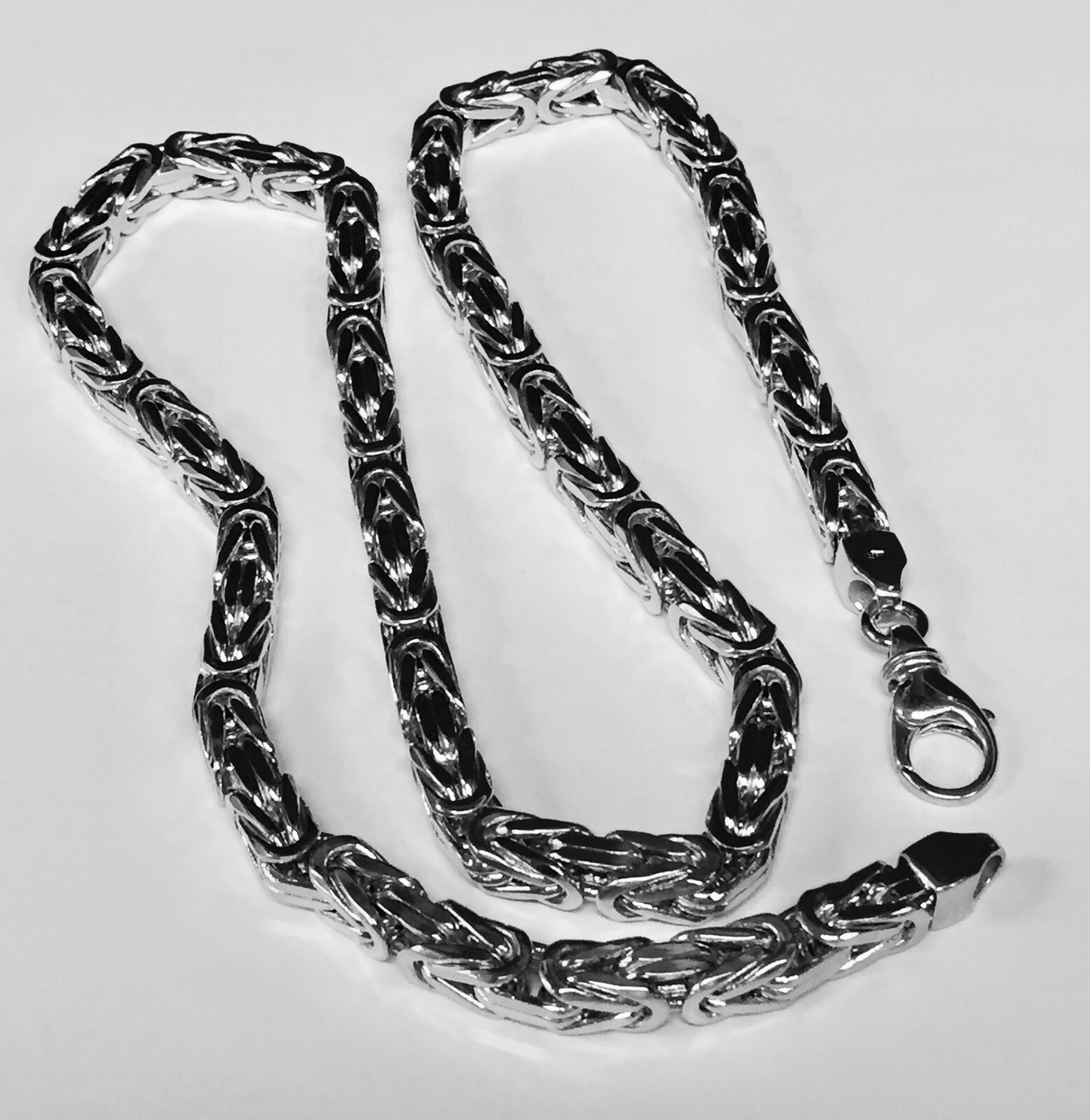 14k White Gold 24″ Mens Solid Byzantine Square Super 6.7mm 200 Gr Chain/necklace