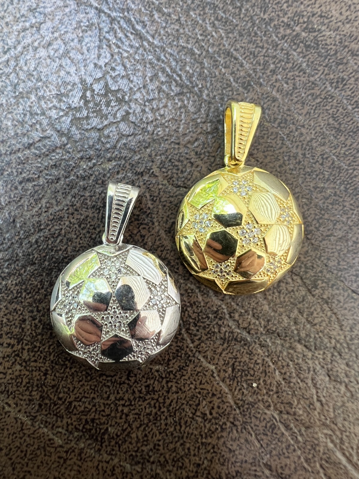 Real 925 Silver 14k Gold Plated Soccer Ball Futbol Star Pendant Necklace Icy CZ