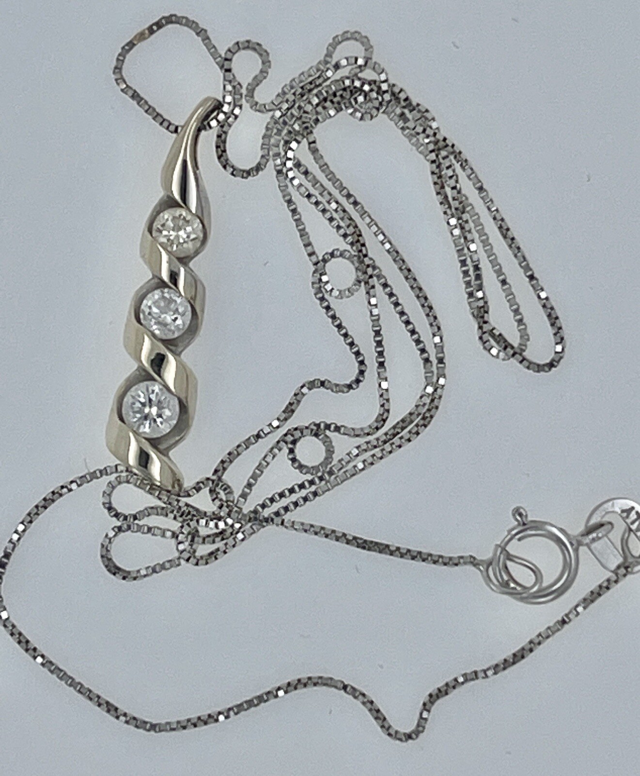 14K Italy White Gold 1 Ct Tw Diamond Drop Pendant Necklace 2.33g approx