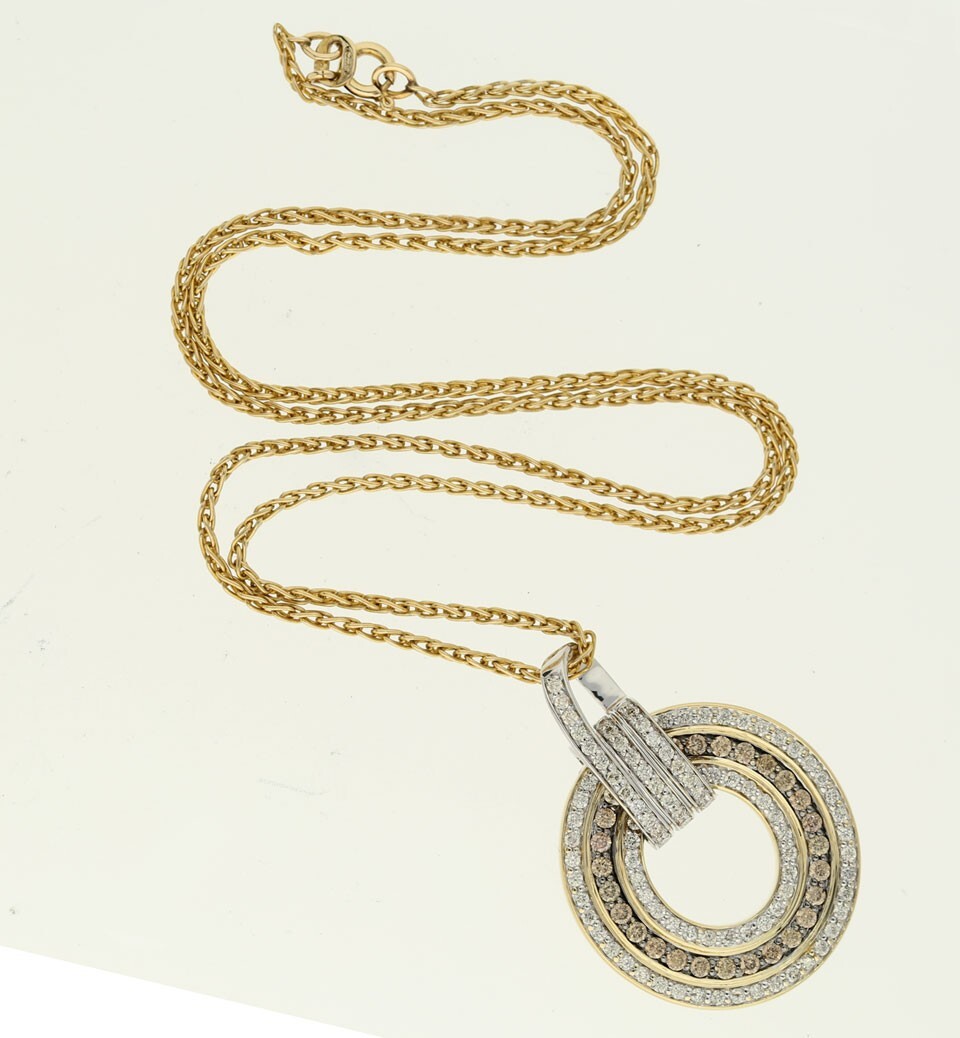 Natural Diamond Concentric Circle Pendant Necklace 1.75CT 14K Gold 18” Chain